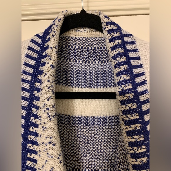 FOREVER 21 Blue White Gray Striped High Low Open Front Long Sleeve Cardigan Sz M - Picture 5 of 8